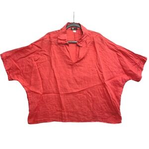 M Oversized Top Womens M Red Dolman Sleeve 100% Linen V-Neck Made in Italy